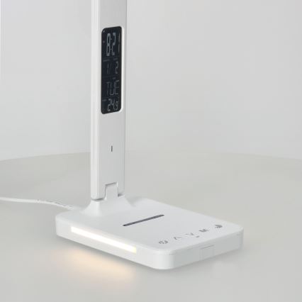 LED Zatemnitvena namizna svetilka z brezžičnim polnjenjem QI, zaslon in USB port LED/7W/230V 3000-6000K bela