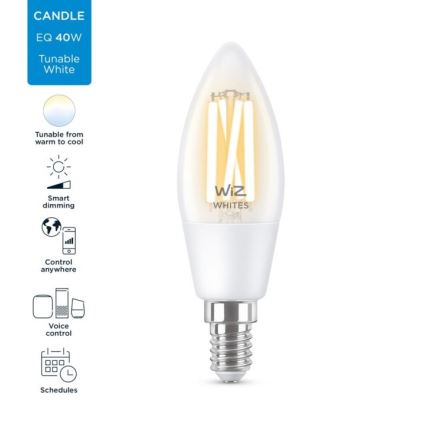 LED Zatemnitvena žarnica FILAMENT C35 E14/4,9W/230V 2700-6500K CRI 90 Wi-Fi - WiZ