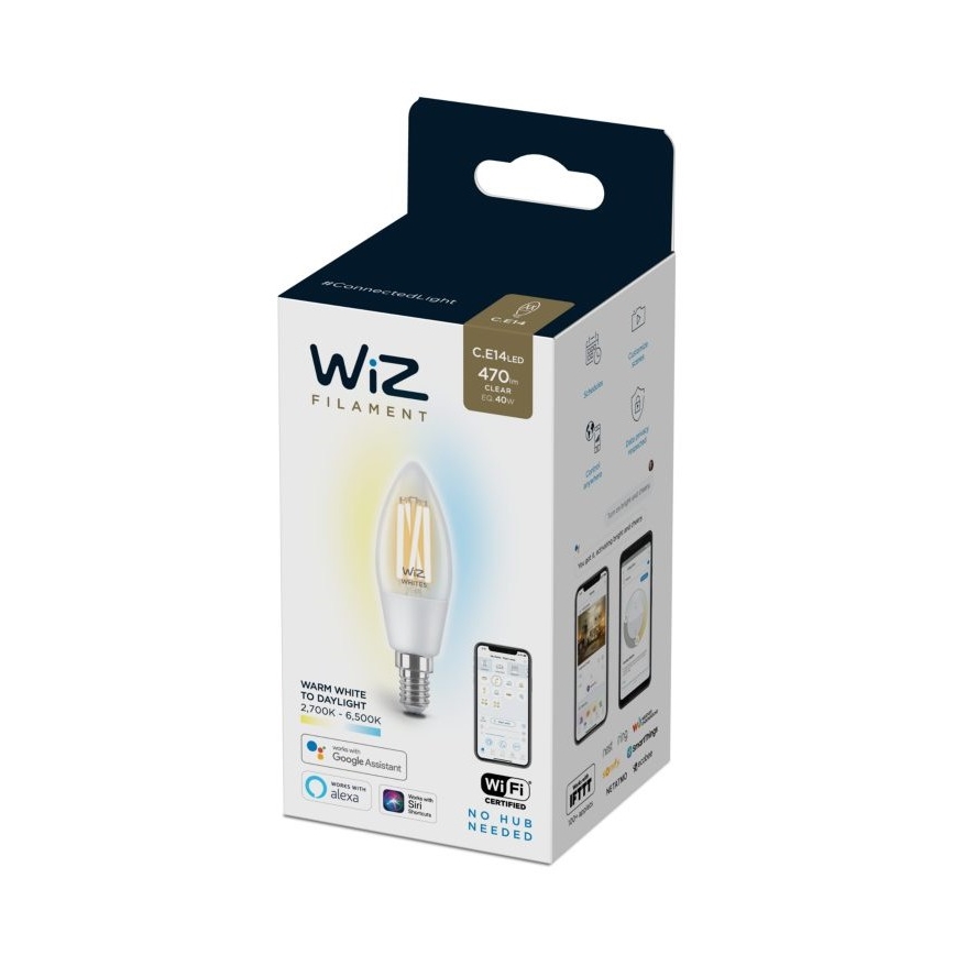 LED Zatemnitvena žarnica FILAMENT C35 E14/4,9W/230V 2700-6500K CRI 90 Wi-Fi - WiZ