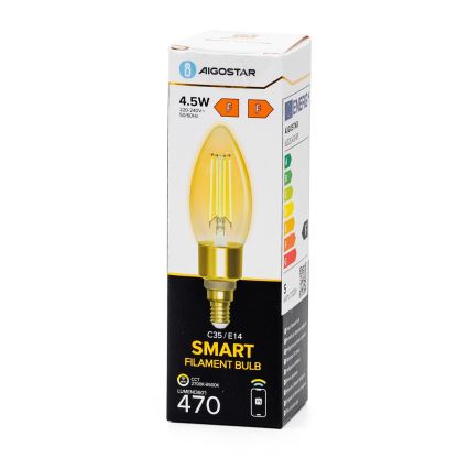 LED Zatemnitvena žarnica FILAMENT C35 E14/4,5W/230V 2700-6500K Wi-Fi - Aigostar