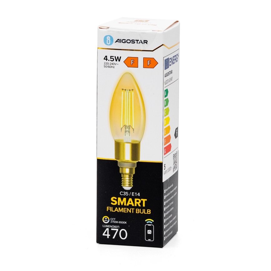 LED Zatemnitvena žarnica FILAMENT C35 E14/4,5W/230V 2700-6500K Wi-Fi - Aigostar