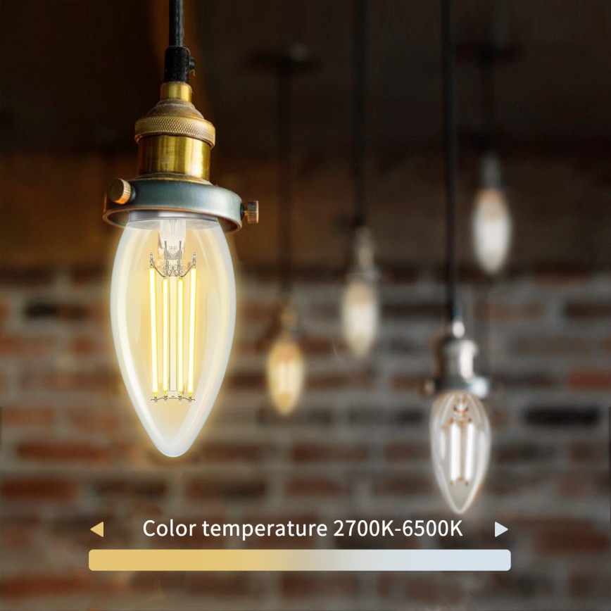 LED Zatemnitvena žarnica FILAMENT C35 E27/4,5W/230V 2700-6500K Wi-Fi - Aigostar