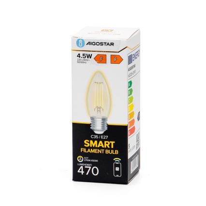 LED Zatemnitvena žarnica FILAMENT C35 E27/4,5W/230V 2700-6500K Wi-Fi - Aigostar