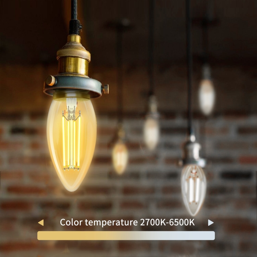 LED Zatemnitvena žarnica FILAMENT C35 E27/4,5W/230V 2700-6500K Wi-Fi - Aigostar
