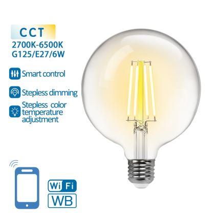 LED Zatemnitvena žarnica FILAMENT G125 E27/6W/230V 2700-6500K Wi-Fi - Aigostar