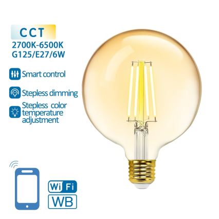 LED Zatemnitvena žarnica FILAMENT G125 E27/6W/230V 2700-6500K Wi-Fi - Aigostar