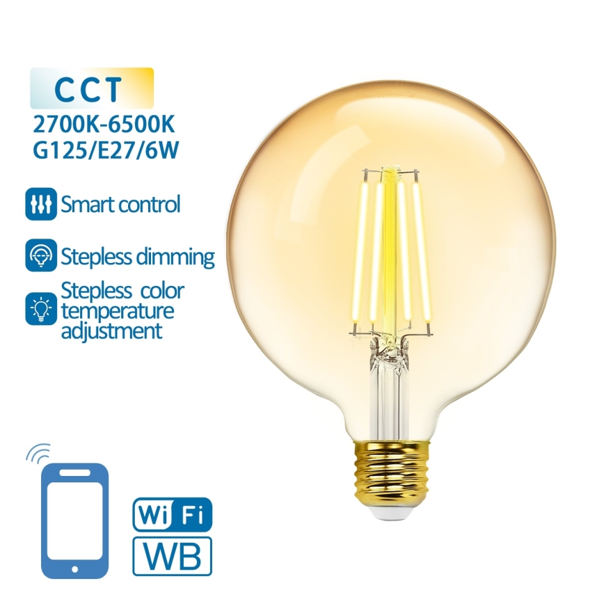 LED Zatemnitvena žarnica FILAMENT G125 E27/6W/230V 2700-6500K Wi-Fi - Aigostar