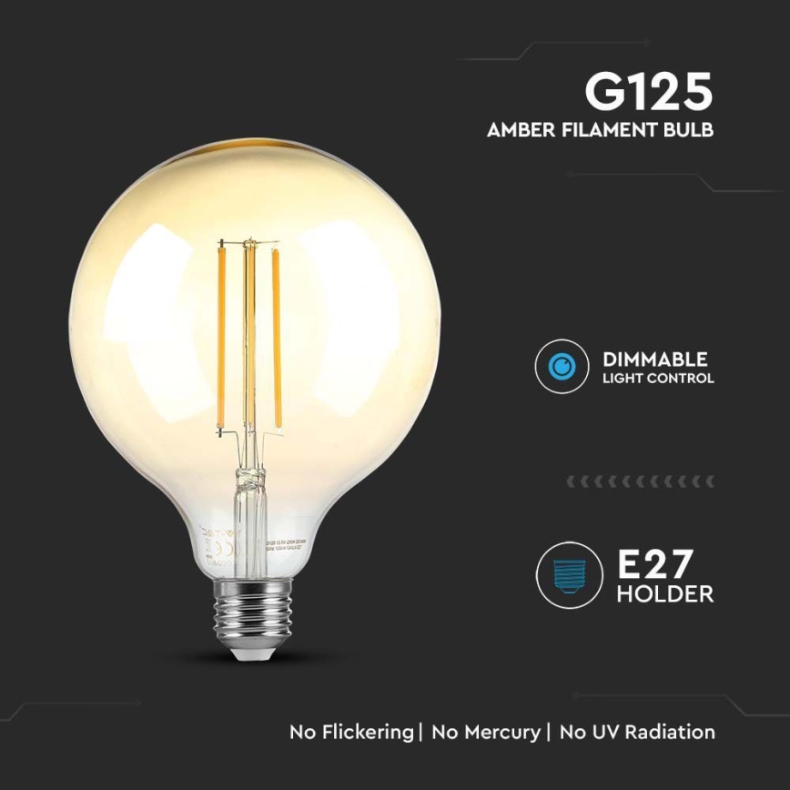 LED Zatemnitvena žarnica FILAMENT G125 E27/8W/230V 2200K