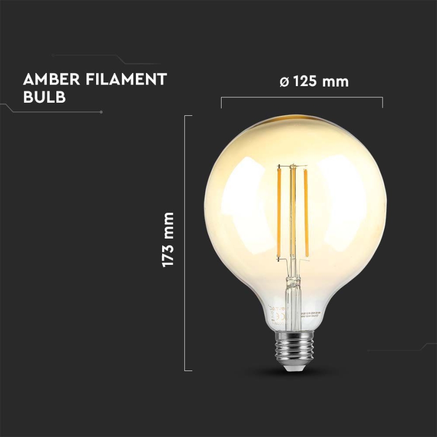 LED Zatemnitvena žarnica FILAMENT G125 E27/8W/230V 2200K