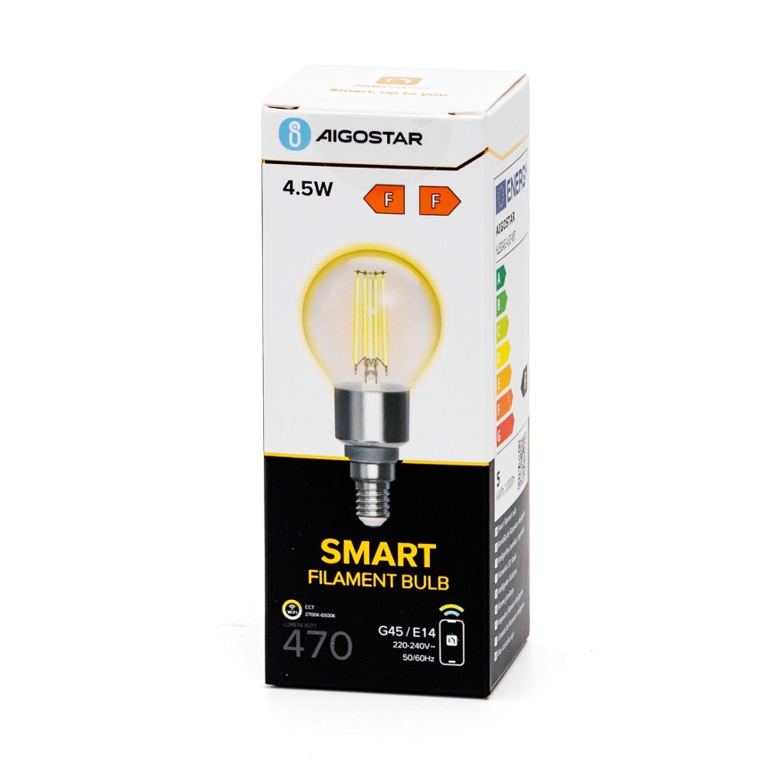 LED Zatemnitvena žarnica FILAMENT G45 E14/4,5W/230V 2700-6500K Wi-Fi - Aigostar