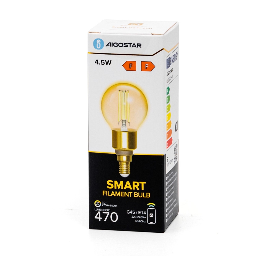LED Zatemnitvena žarnica FILAMENT G45 E14/4,5W/230V 2700-6500K Wi-Fi - Aigostar