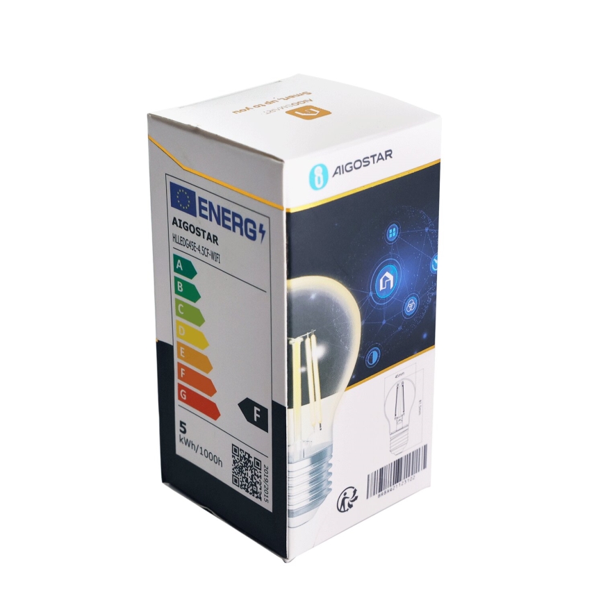 LED Zatemnitvena žarnica FILAMENT G45 E27/4,5W/230V 2700-6500K Wi-Fi - Aigostar