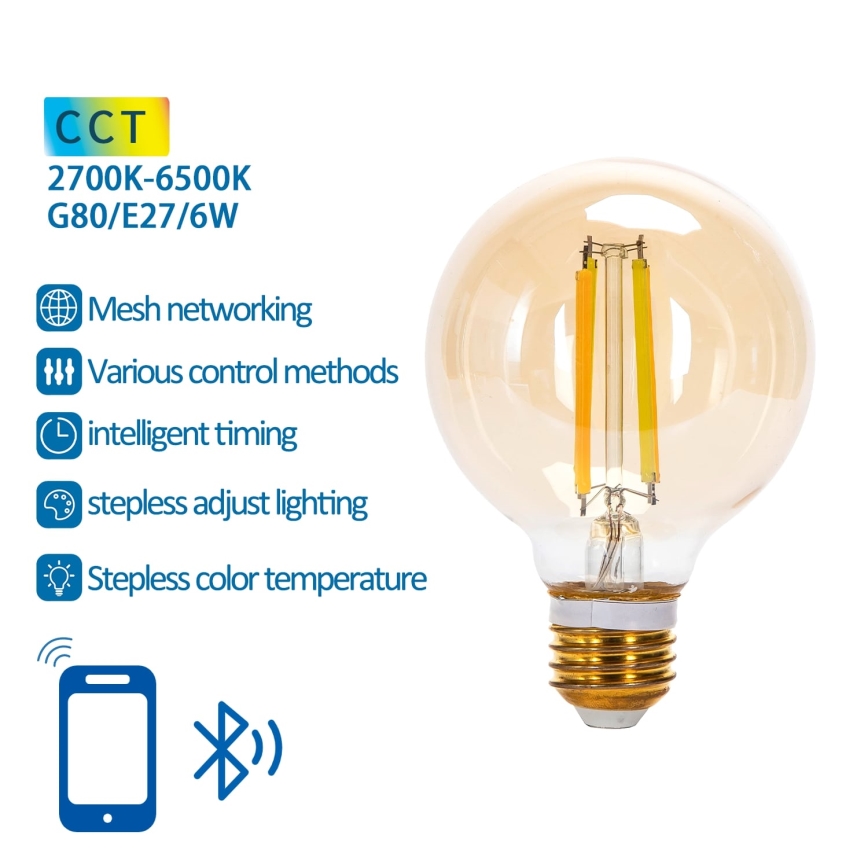 LED Zatemnitvena žarnica FILAMENT MESH Pametni G80 E27/6W/230V 2700-6500K - Aigostar