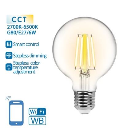 LED Zatemnitvena žarnica FILAMENT G80 E27/6W/230V 2700-6500K Wi-Fi - Aigostar