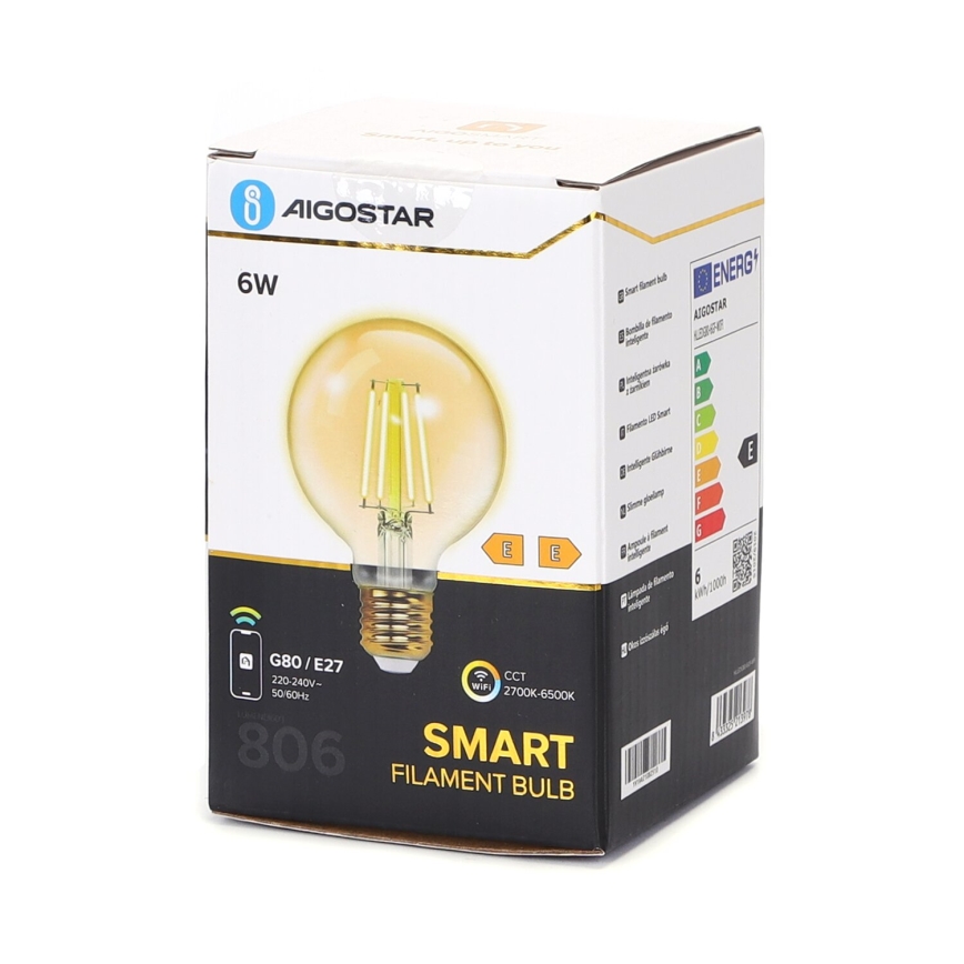 LED Zatemnitvena žarnica FILAMENT G80 E27/6W/230V 2700-6500K Wi-Fi - Aigostar