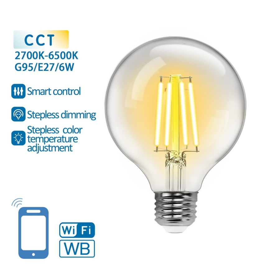 LED Zatemnitvena žarnica FILAMENT G95 E27/6W/230V 2700-6500K Wi-Fi - Aigostar