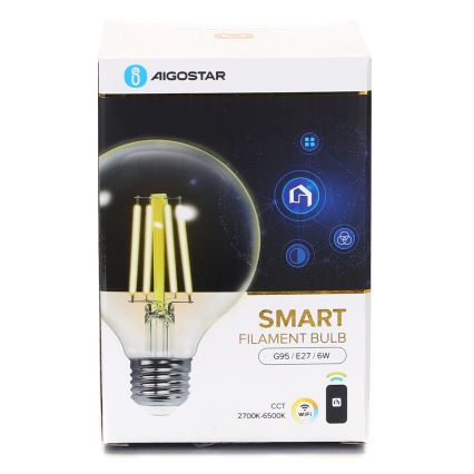 LED Zatemnitvena žarnica FILAMENT G95 E27/6W/230V 2700-6500K Wi-Fi - Aigostar