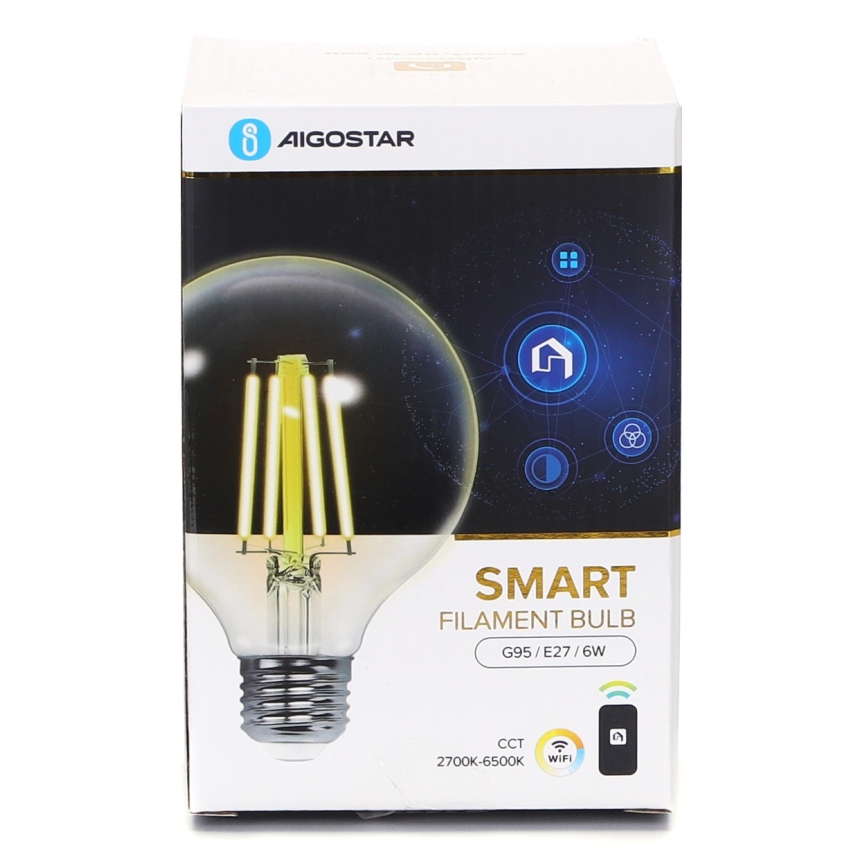 LED Zatemnitvena žarnica FILAMENT G95 E27/6W/230V 2700-6500K Wi-Fi - Aigostar