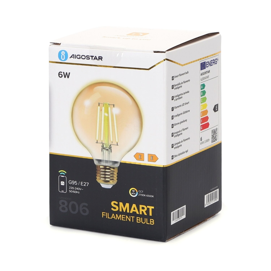 LED Zatemnitvena žarnica FILAMENT G95 E27/6W/230V 2700-6500K Wi-Fi - Aigostar