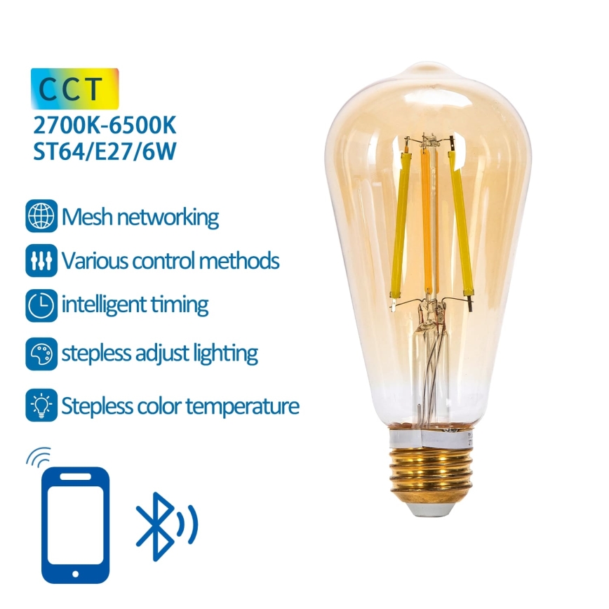 LED Zatemnitvena žarnica FILAMENT MESH Pametni ST64 E27/6W/230V 2700-6500K - Aigostar