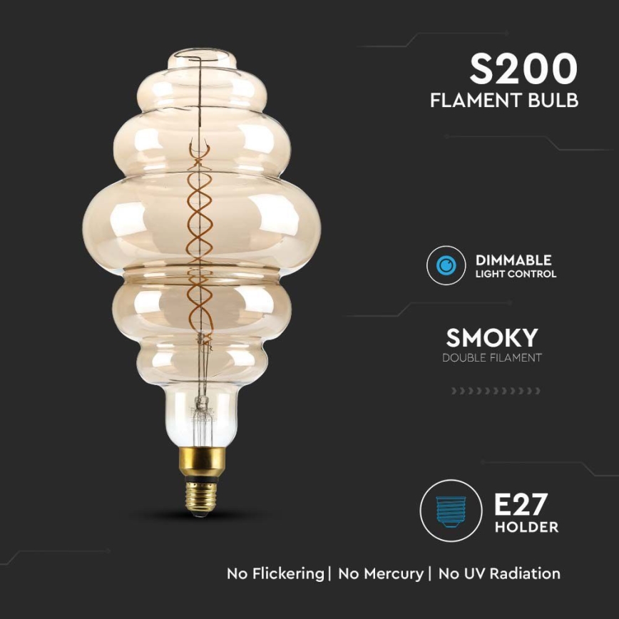 LED Zatemnitvena žarnica FILAMENT S200 E27/8W/230V 1800K