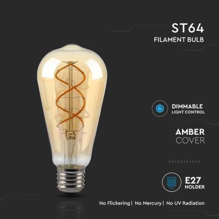 LED Zatemnitvena žarnica FILAMENT ST64 E27/4,8W/230V 1800K