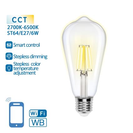 LED Zatemnitvena žarnica FILAMENT ST64 E27/6W/230V 2700-6500K Wi-Fi - Aigostar
