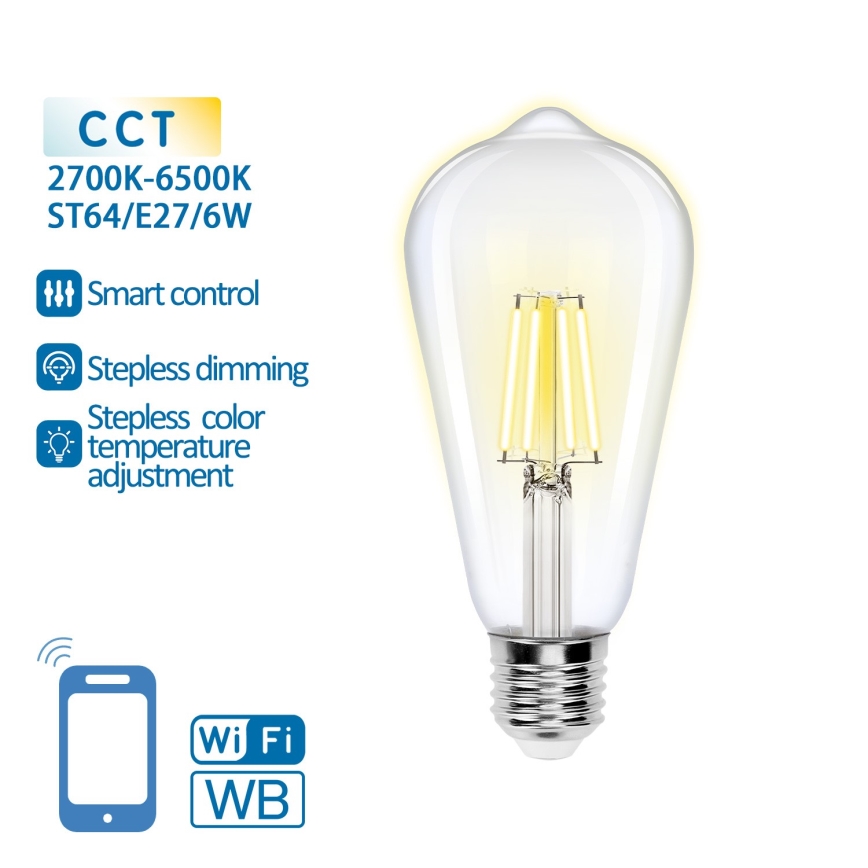 LED Zatemnitvena žarnica FILAMENT ST64 E27/6W/230V 2700-6500K Wi-Fi - Aigostar