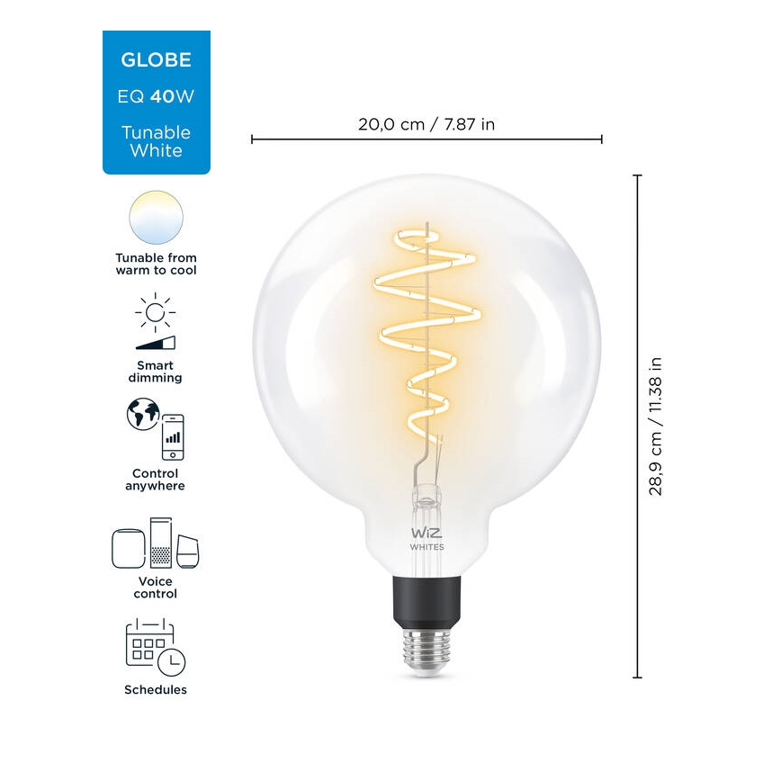 LED Zatemnitvena žarnica FILAMENT G200 E27/6,5W/230V 2700-6500K CRI 90 Wi-Fi - WiZ