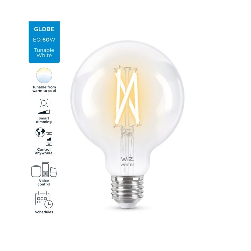 LED Zatemnitvena žarnica FILAMENT G95 E27/6,7W/230V 2700-6500K CRI 90 Wi-Fi - WiZ