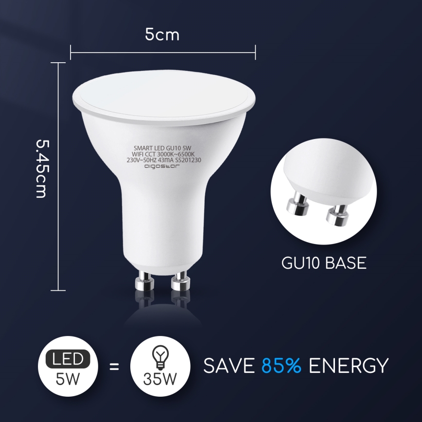 LED Zatemnitvena žarnica GU10/5W/230V 3000-6500K Wi-Fi - Aigostar