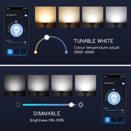 LED Zatemnitvena žarnica GU10/7W/230V 3000-6500K Wi-Fi - Aigostar