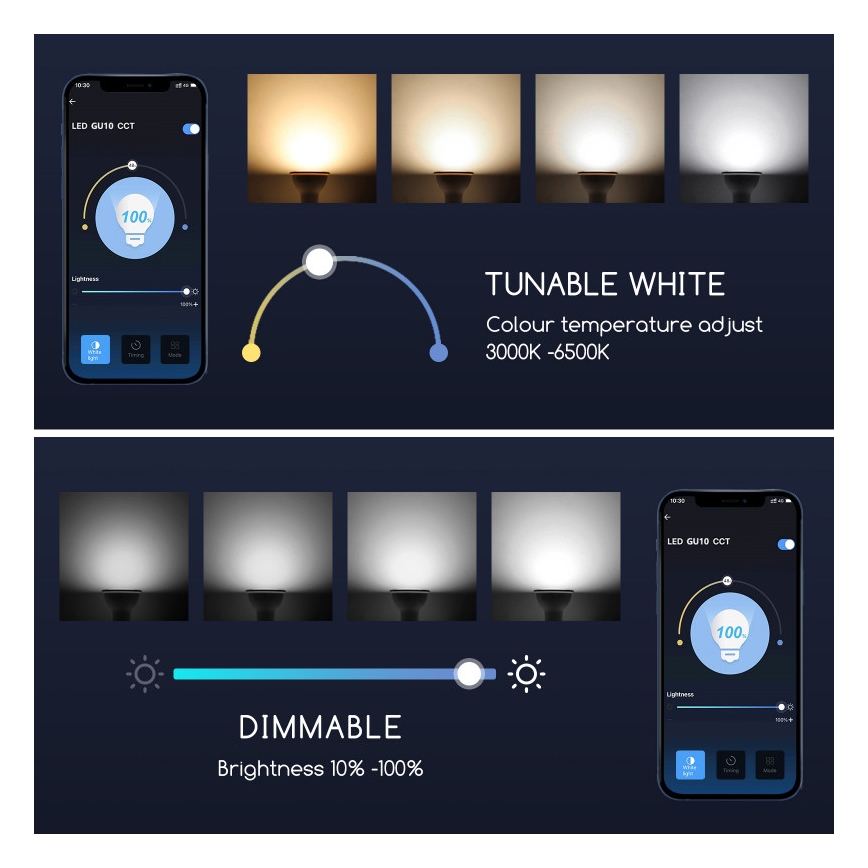 LED Zatemnitvena žarnica GU10/7W/230V 3000-6500K Wi-Fi - Aigostar