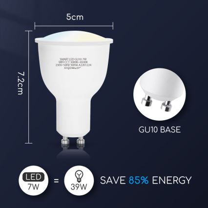 LED Zatemnitvena žarnica GU10/7W/230V 3000-6500K Wi-Fi - Aigostar