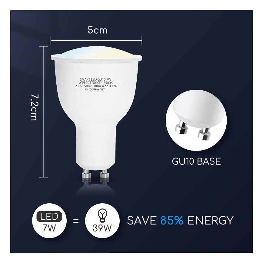 LED Zatemnitvena žarnica GU10/7W/230V 3000-6500K Wi-Fi - Aigostar