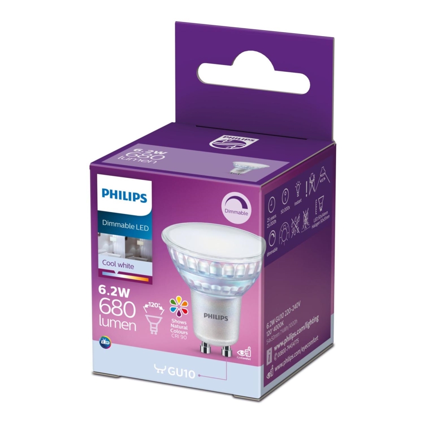 LED Zatemnitvena žarnica Philips GU10/6,2W/230V 4000K CRI 90