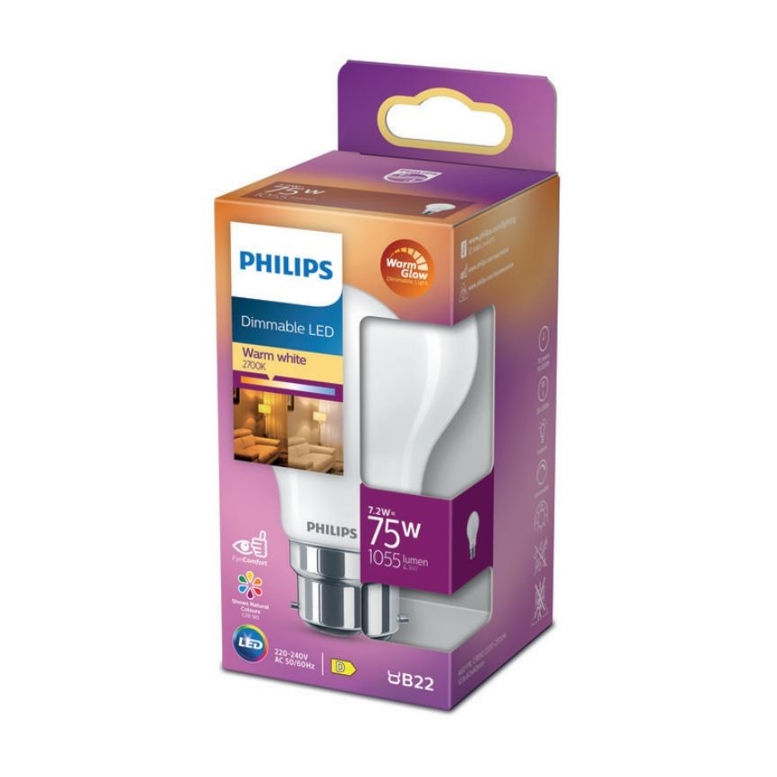 LED Zatemnitvena žarnica Philips Warm Glow A60 B22/7,2W/230V 2200-2700K CRI 90