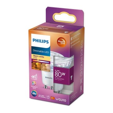 LED Zatemnitvena žarnica Philips Warm Glow GU10/6,2W/230V 2200-2700K CRI 90