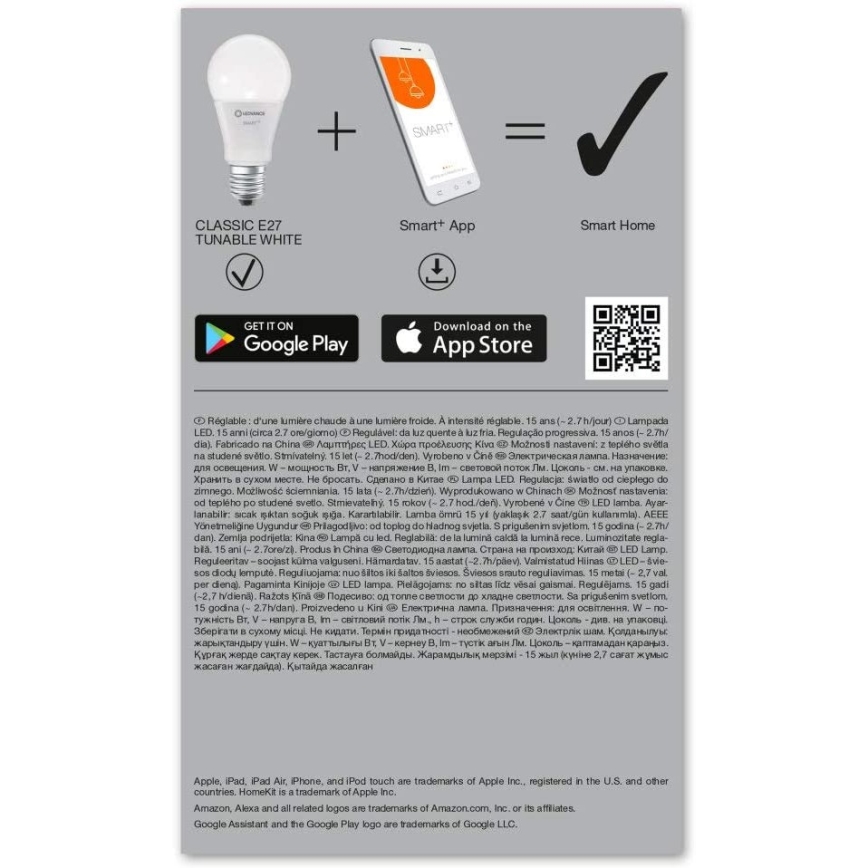 LED Zatemnitvena žarnica SMART+ E27/9,5W/230V 2700K-6500K Wi-Fi - Ledvance