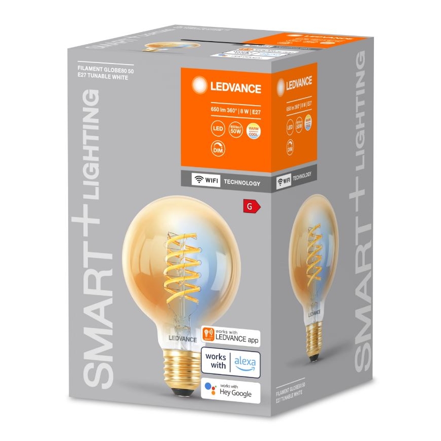LED Zatemnitvena žarnica SMART+ FILAMENT GLOBE G80 E27/8W/230V 2200-5000K Wi-Fi - Ledvance