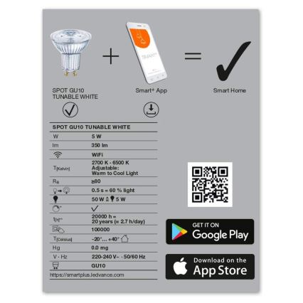 LED Zatemnitvena žarnica SMART+ GU10/5W/230V 2700K-6500K Wi-Fi - Ledvance