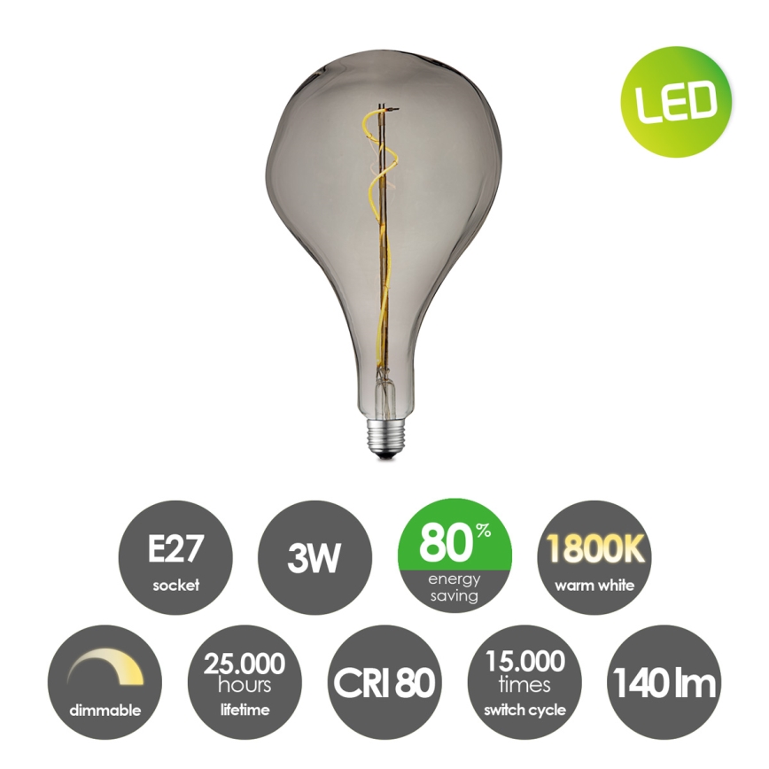 LED Zatemnitvena žarnica VINTAGE EDISON E27/3W/230V 1800K