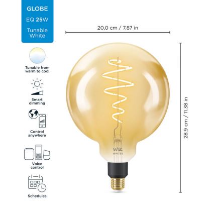 LED Zatemnitvena žarnica VINTAGE FILAMENT G200 E27/6W/230V 2000-5000K CRI 90 Wi-Fi - WiZ