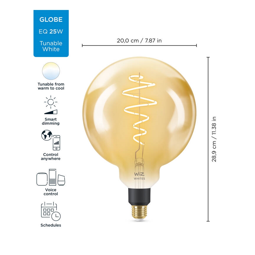 LED Zatemnitvena žarnica VINTAGE FILAMENT G200 E27/6W/230V 2000-5000K CRI 90 Wi-Fi - WiZ