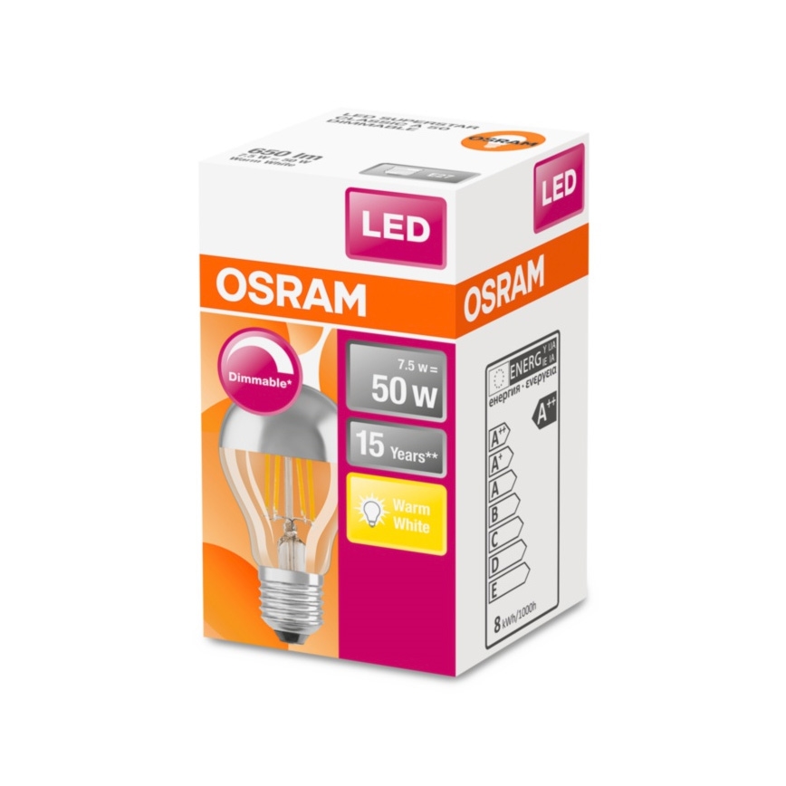 LED Zatemnitvena žarnica z zrcalnim sferičnim pokrovčkom E27/7,5W/230V 2700K - Osram