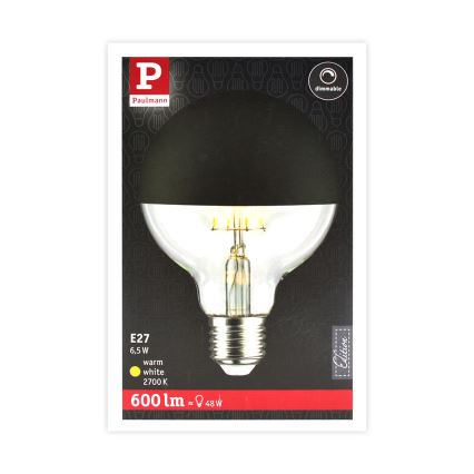 LED Zatemnitvena žarnica z zrcalnim sferičnim pokrovom GLOBE G95 E27/6,5W/230V 2700K črna - Paulmann 28676