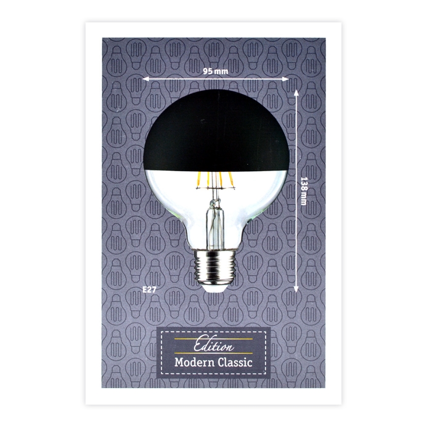 LED Zatemnitvena žarnica z zrcalnim sferičnim pokrovom GLOBE G95 E27/6,5W/230V 2700K črna - Paulmann 28676