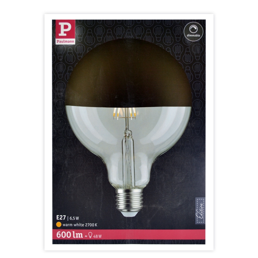 LED Zatemnitvena žarnica z zrcalnim sferičnim pokrovom G125 E27/6,5W/230V 2700K - Paulmann 28679