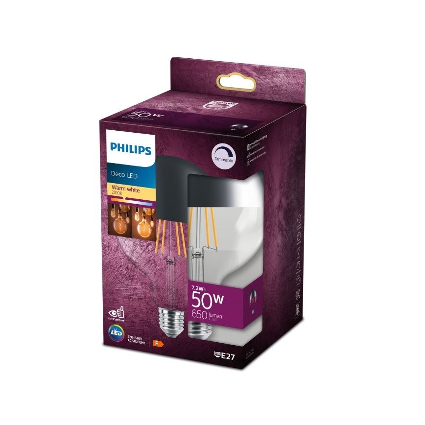 LED Zatemnitvena žarnica z zrcalnim sferičnim pokrovom DECO Philips G125 E27/7,2W/230V 2700K