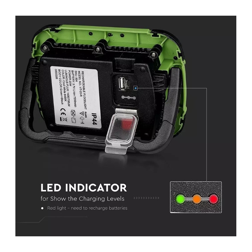 LED Zatemnitveni baterijski reflektor SAMSUNG CHIP + SOS funkcija LED/10W/3,7V/USB IP44 4000K zelen
